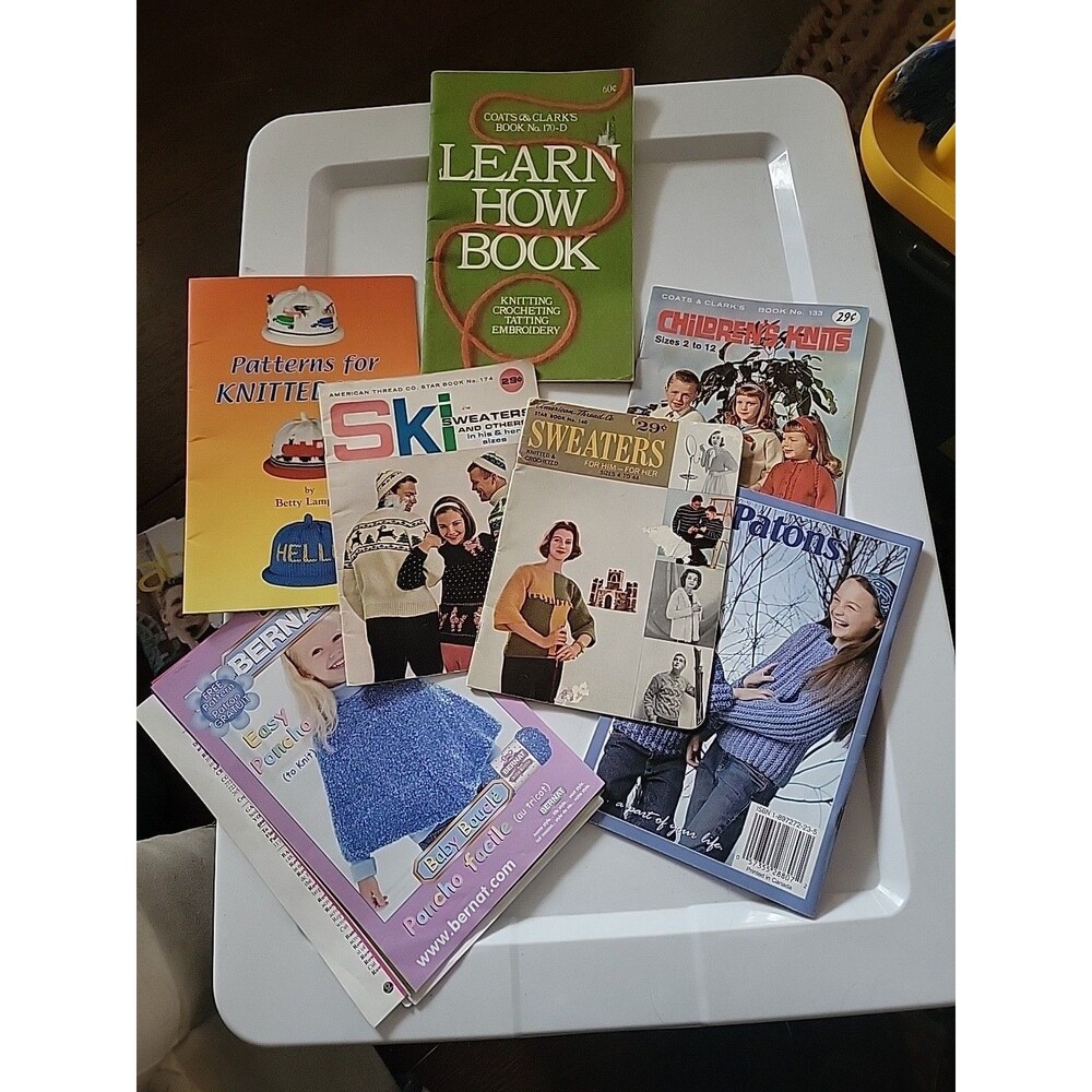 Vintage "How to" CROCHET KNIT EDGE EMBROIDERY TATTING  Books Sweaters LOT